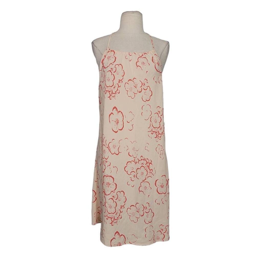 Vtg Calvin Klein Cream Floral Slip Dress Sz L Halter Neck Coverup Short Nightie